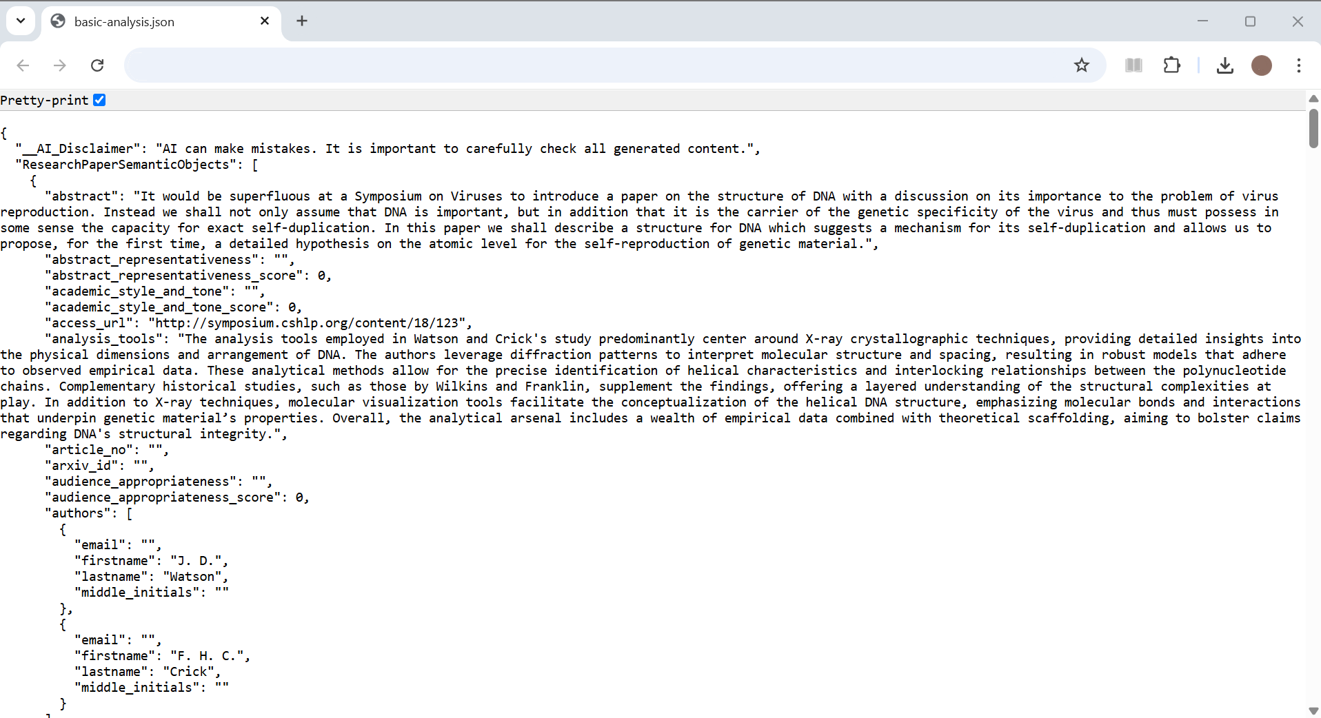 Preview of JSON report export